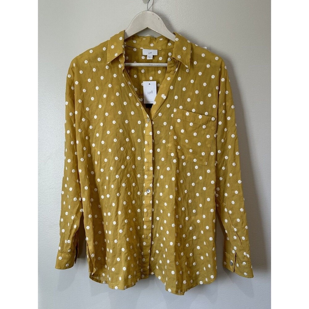J. Jill Relaxed Button Down Yellow/mustard PolkaDot Size Med. NWT Summer Coastal
